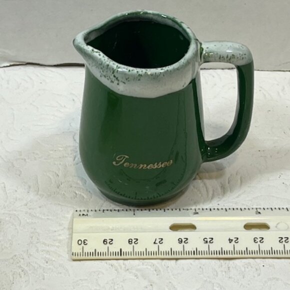 VTG '76 Mini Small Tennessee Green Ceramic Pottery Creamer w/White Drip Glaze 3" - Picture 11 of 12